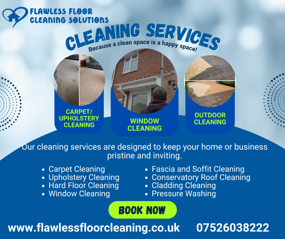 Promotional graphic for cleaning services, listing various cleaning options available.